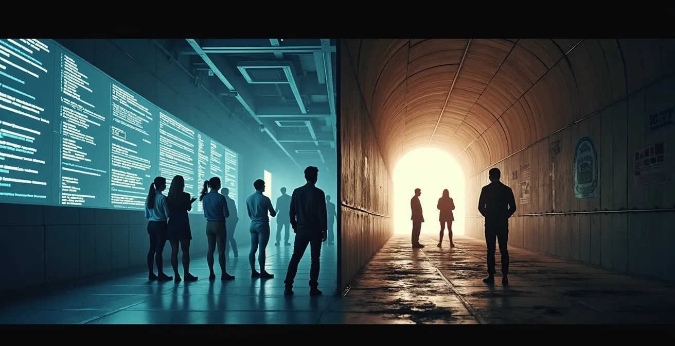 Comparaison visuelle entre la méthode Agile avec des sprints itératifs et la méthode Waterfall avec un tunnel fermé