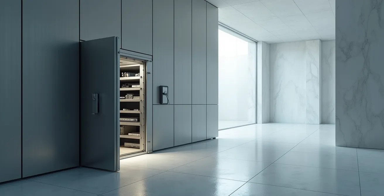 Un système de sécurité moderne avec des niveaux de protection multiples symbolisant la classification des données.