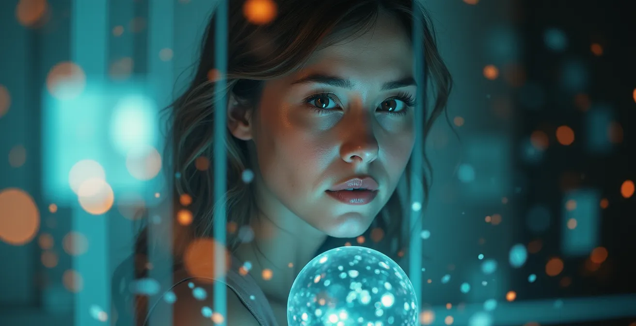 Illustration d'une personne protégeant ses données numériques avec des symboles de sécurité et de confidentialité