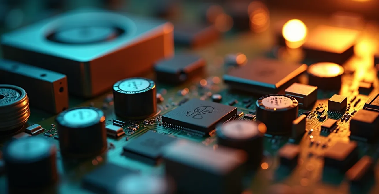 Gros plan sur des composants de serveur illustrant les coûts cachés et la complexité de l'investissement informatique