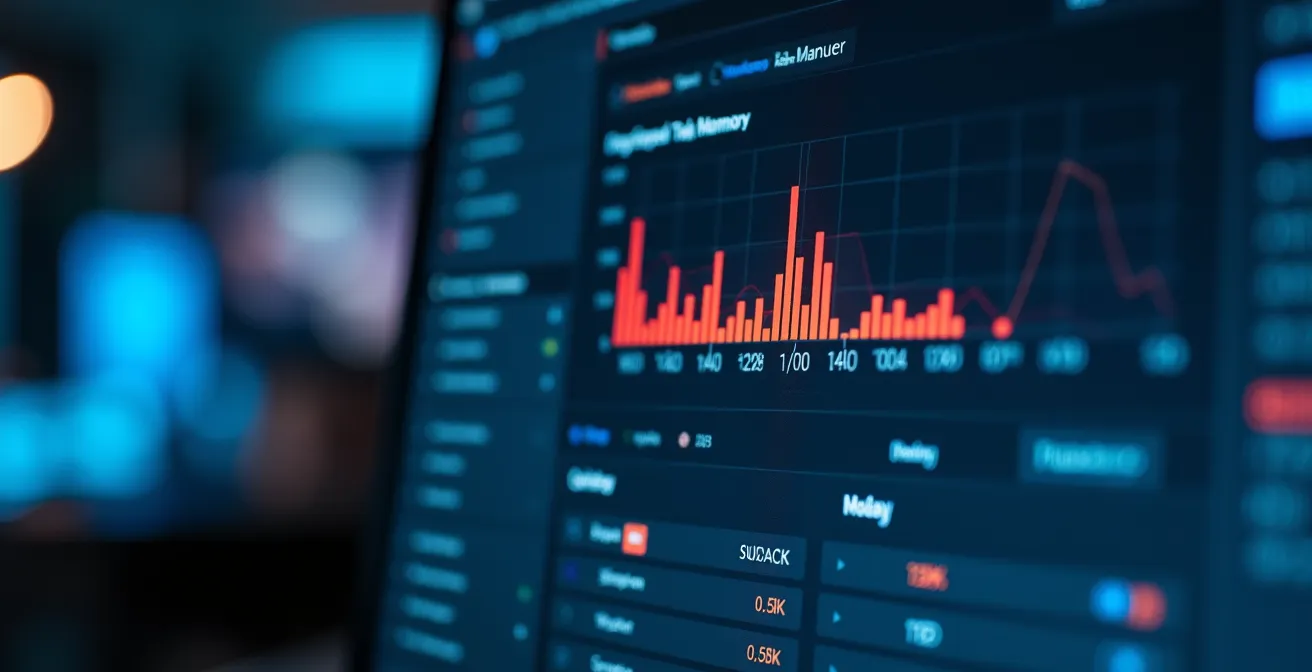 Vue d'un gestionnaire de tâches avec indicateurs visuels des ressources saturées