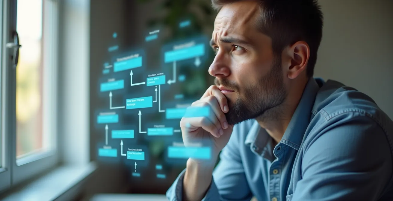 Schéma visuel illustrant un arbre de décision pour diagnostiquer les problèmes de lenteur Wi-Fi à la maison