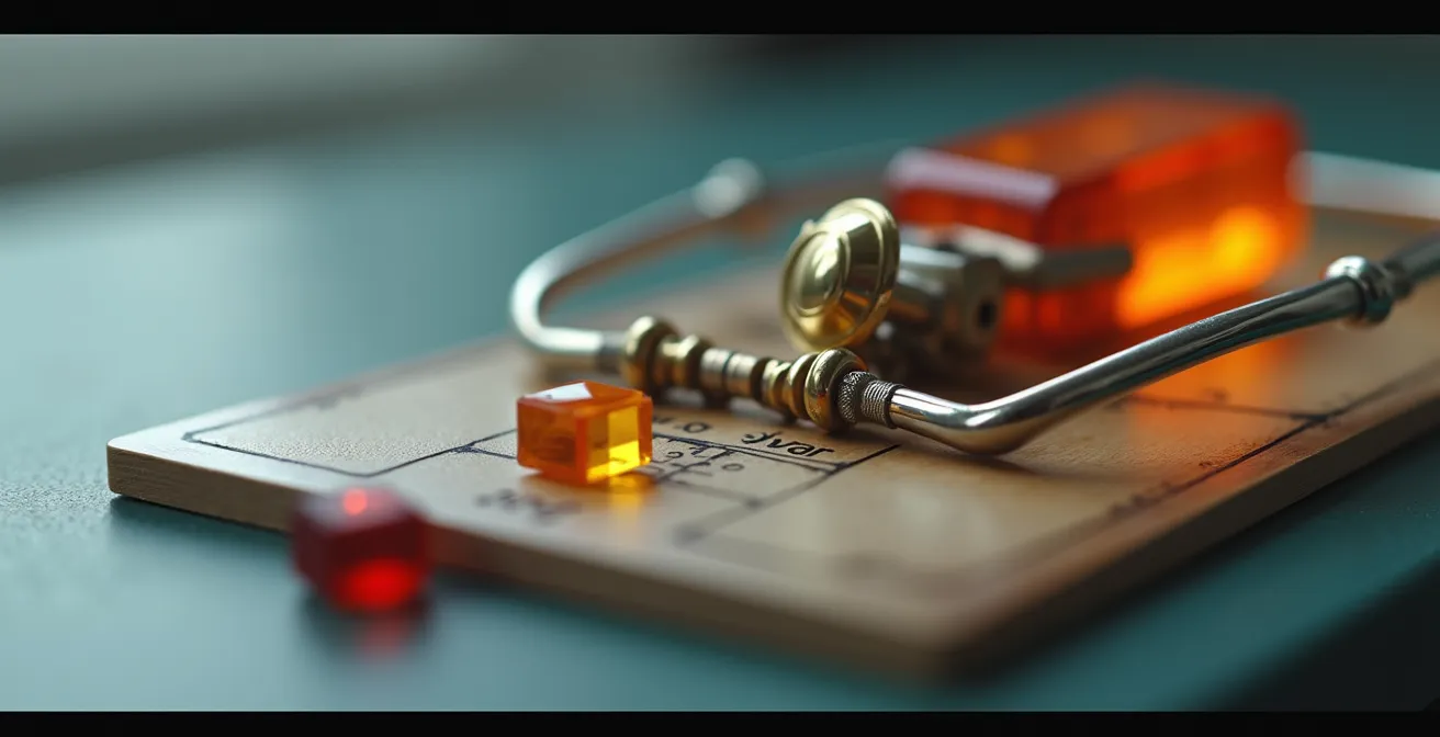 Métaphore visuelle des pièges du téléchargement de logiciels gratuits avec faux éléments trompeurs