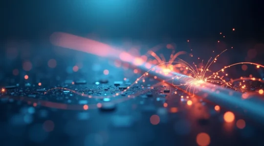 Vue réaliste d'une connexion internet fibre optique symbolisant la latence dans un contexte de jeu vidéo en ligne