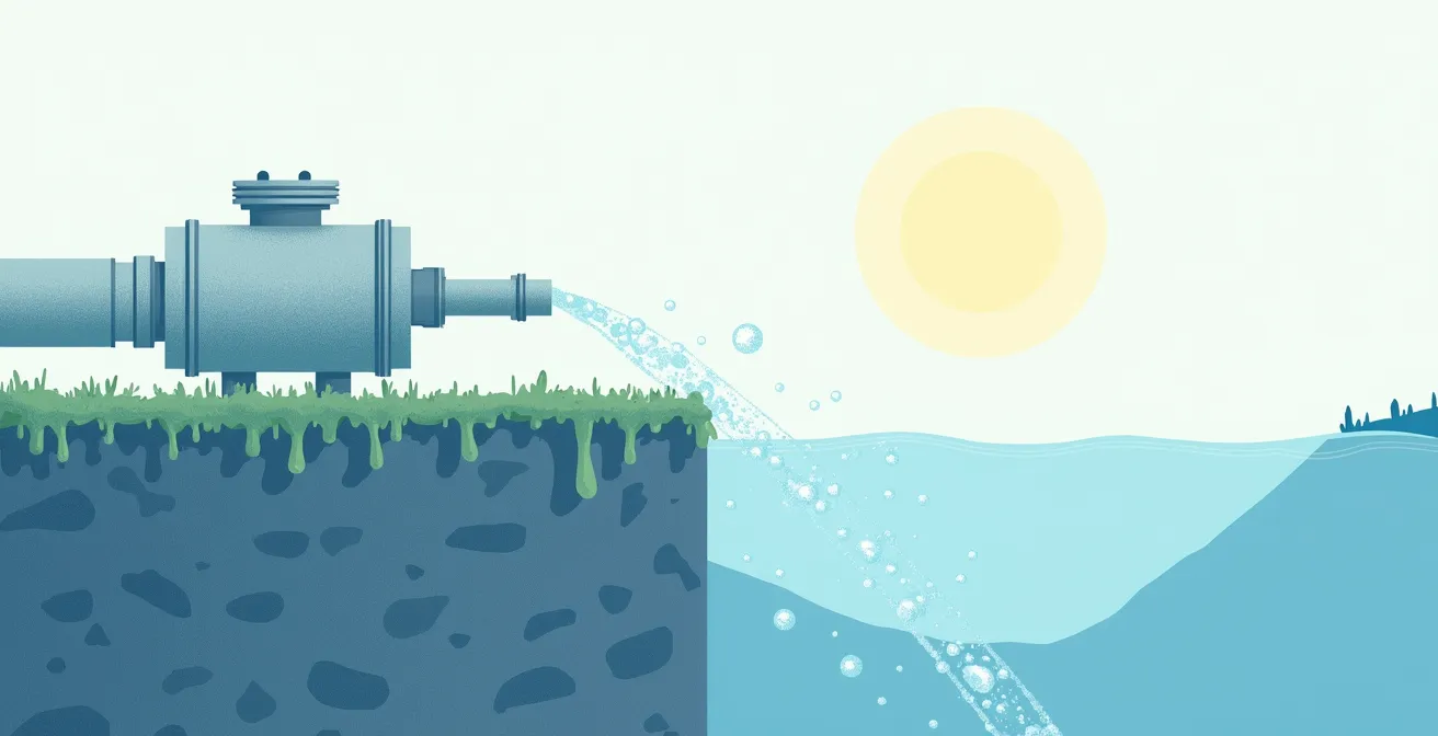 Illustration métaphorique montrant une tuyauterie où le débit est le diamètre du tuyau et la latence le temps d'arrivée de la première goutte