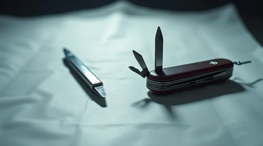 Représentation visuelle du contrast entre un scalpel chirurgical précis et un couteau suisse multifonction, symbolisant la différence entre un logiciel spécialisé et un outil générique.