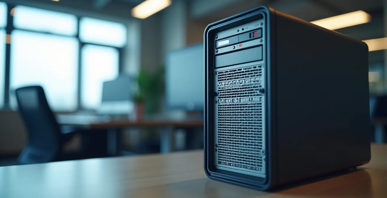 Serveur informatique moderne dans un environnement professionnel PME représentant l'infrastructure de croissance