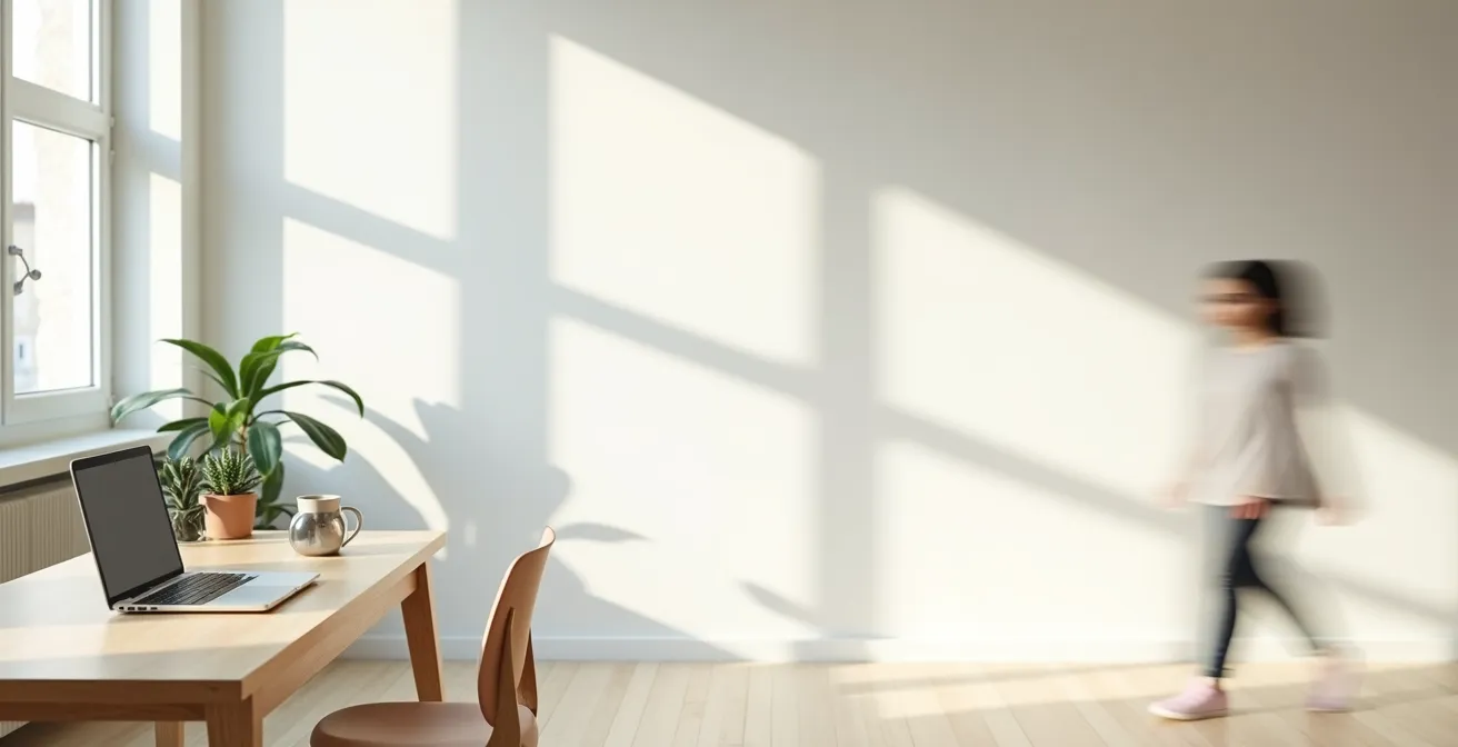 Environnement de travail épuré symbolisant la libération cognitive par la sécurité automatisée