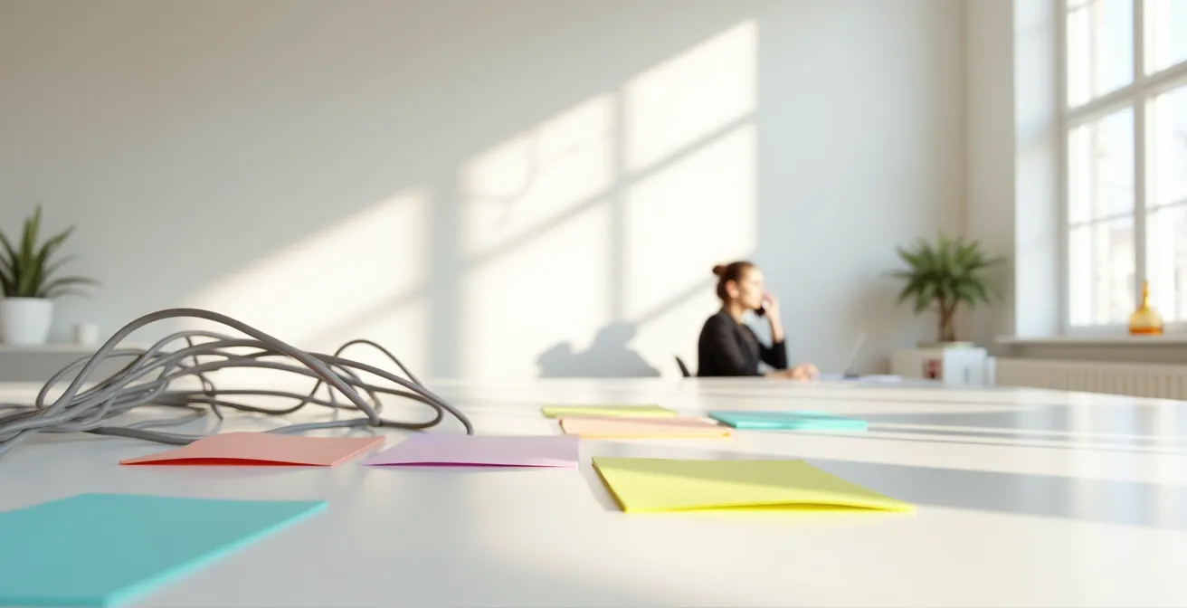 Personne en négociation téléphonique avec notes et stratégie visible