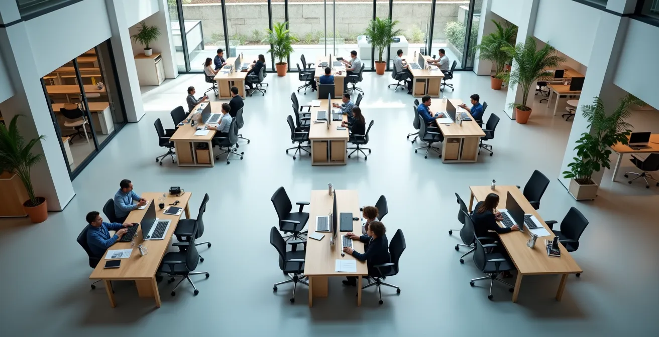 Structure organisationnelle avec des groupes de personnes représentant différents rôles dans une entreprise