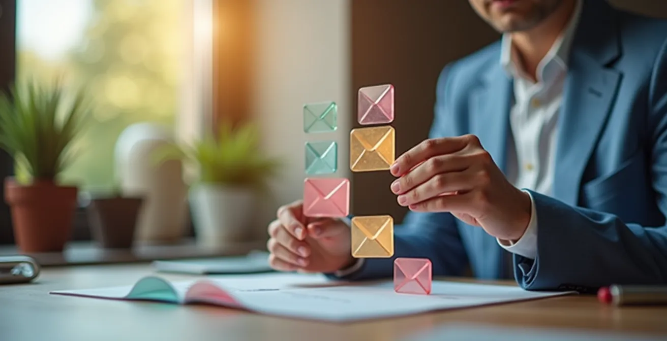 Représentation visuelle de l'automatisation des emails dans un contexte professionnel européen
