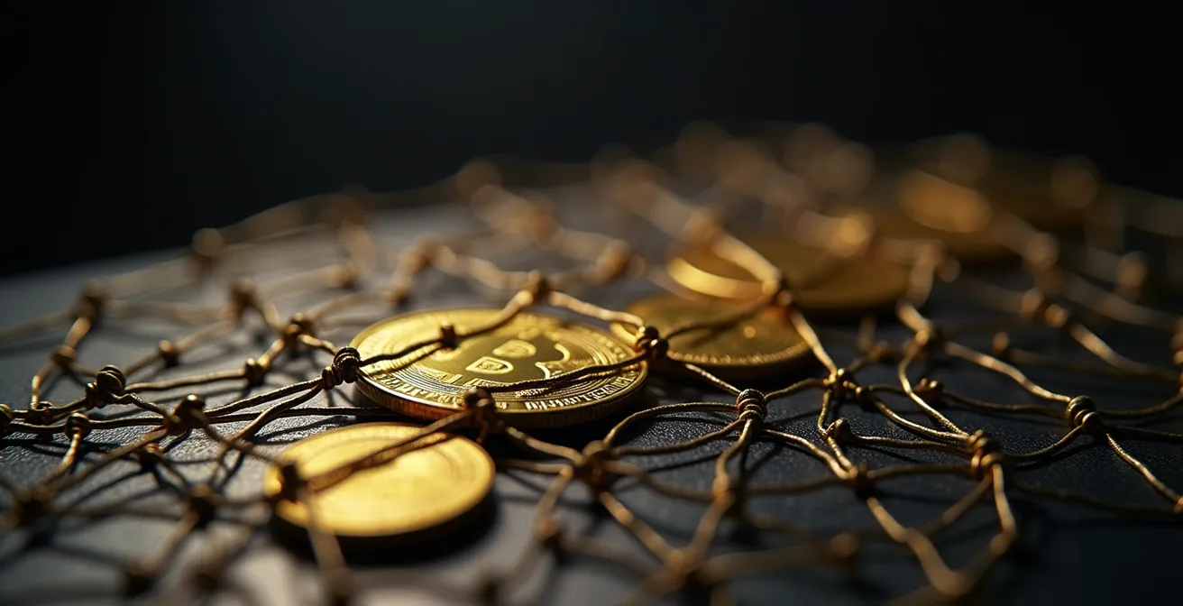 Métaphore visuelle du piège du retrait de cryptomonnaies pour les cybercriminels