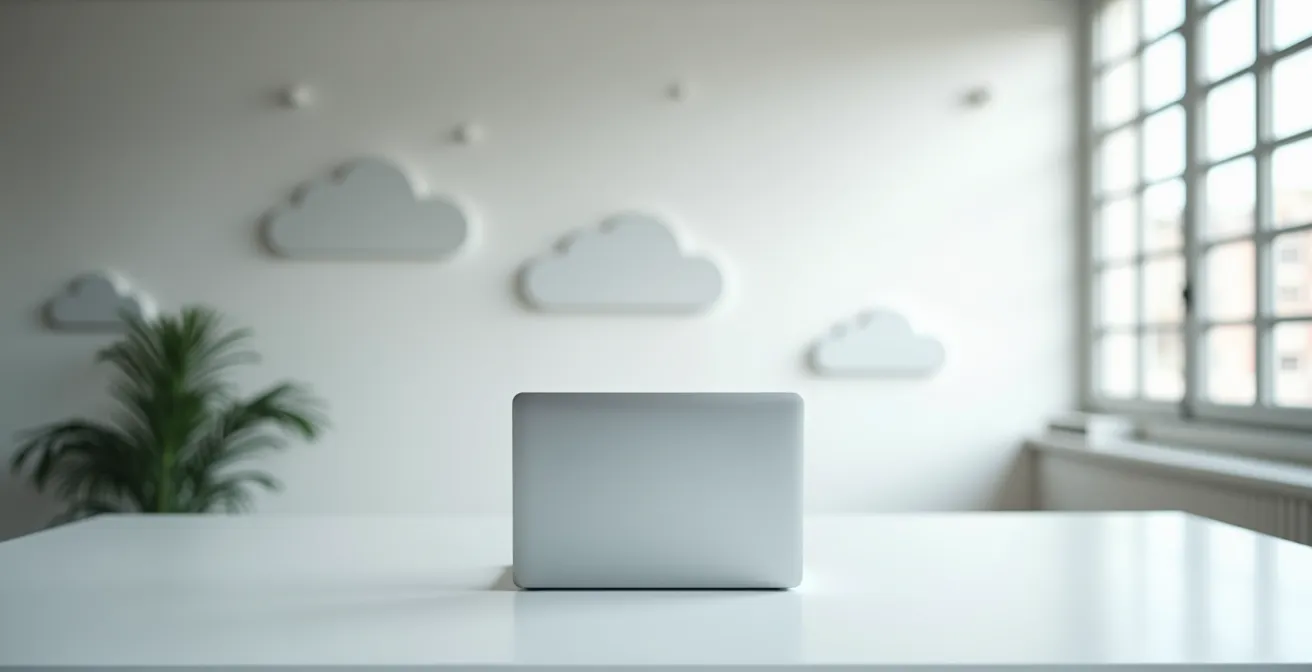 Espace de travail épuré avec ordinateur suggérant la protection cloud