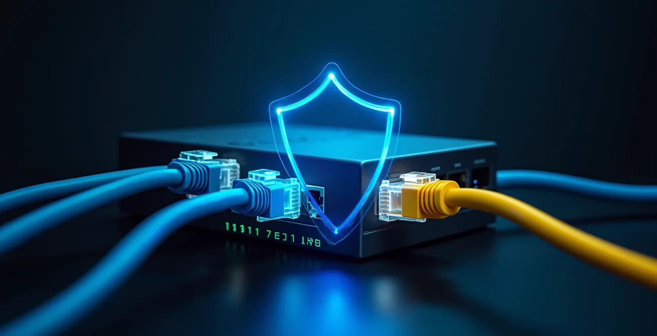 Configuration de sécurité réseau avec pare-feu et protection des données sur box internet