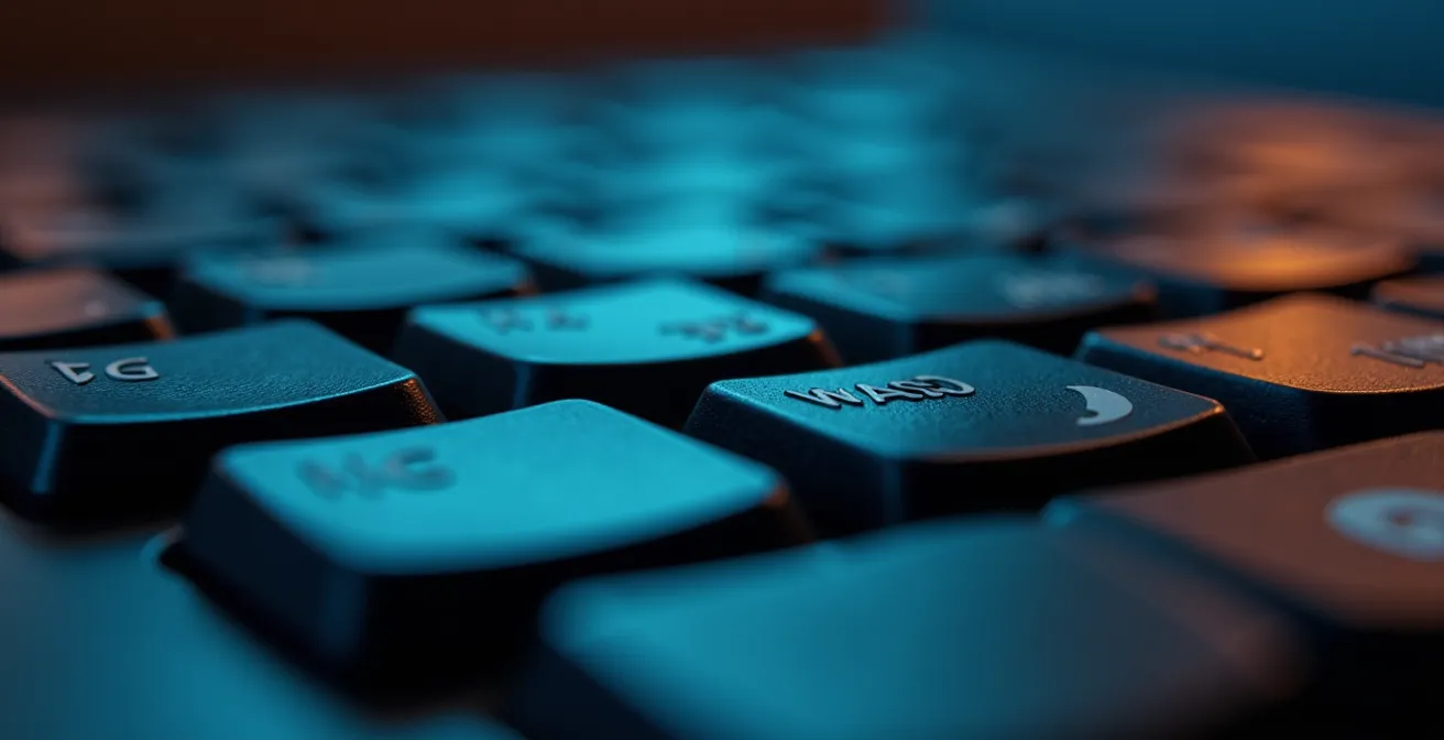 Représentation visuelle de l'espionnage numérique par keylogger sur un clavier d'ordinateur