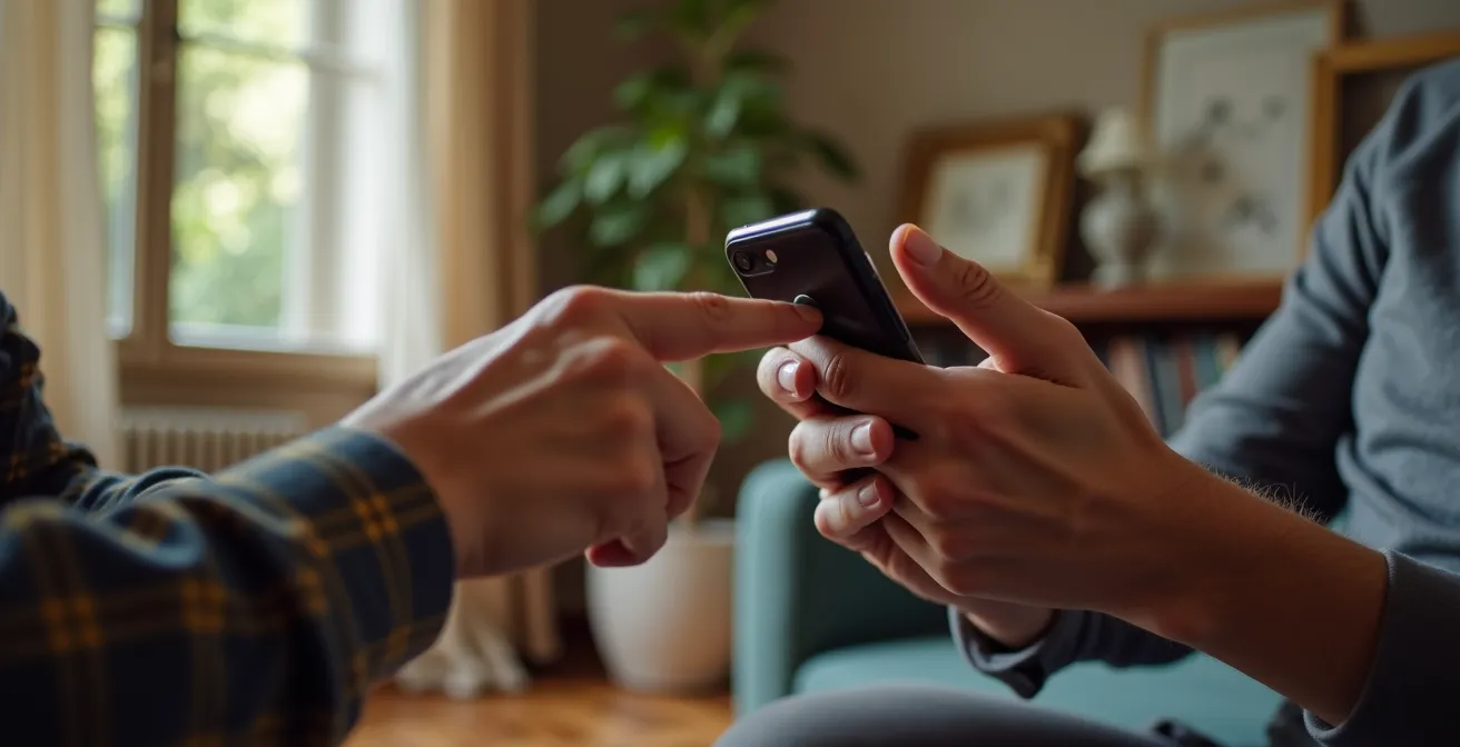 Scène d'entraide intergénérationnelle pour l'activation de la sécurité numérique