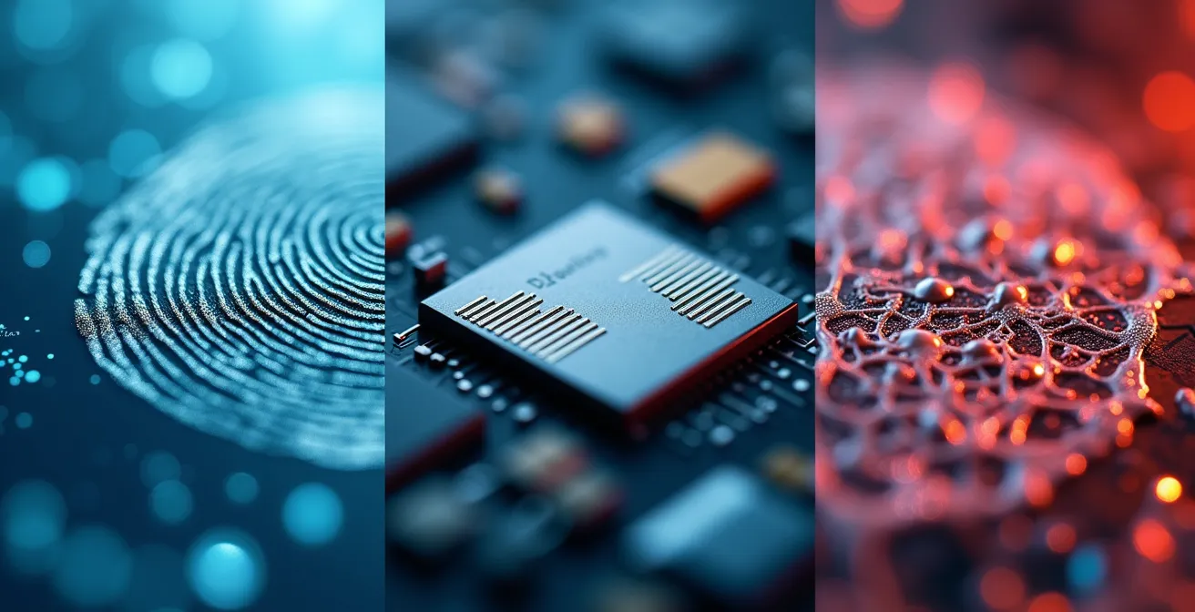 Représentation visuelle des trois facteurs d'authentification sous forme de métaphore architecturale